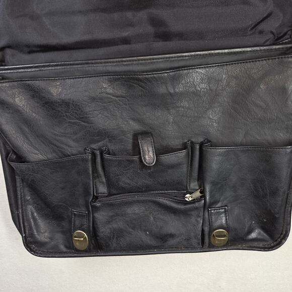 Vintage Leather Satchel Black Mens Laptop Case Business Workwear Designer Buckle - Picture 14 of 15